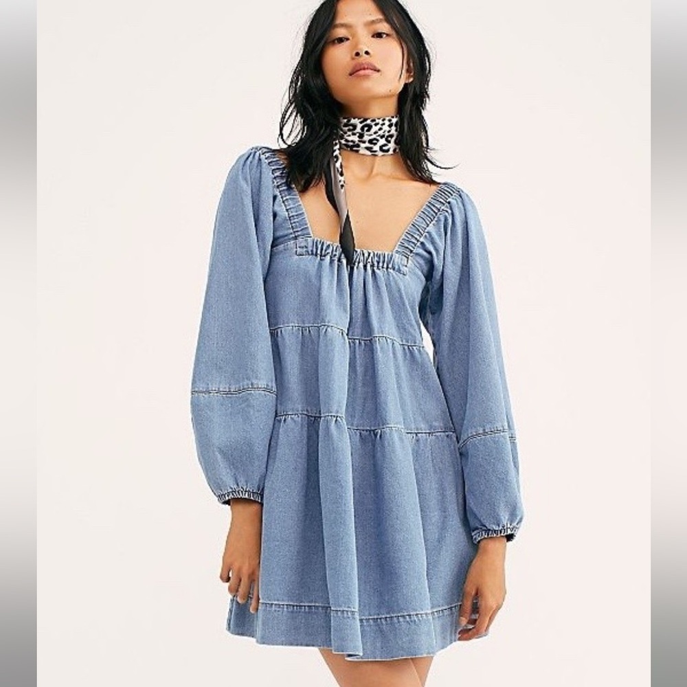 Free People “Lou Jean Babydoll Dress” square neck oversized Medium